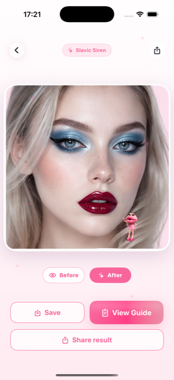 LupaLook result screen showing an AI beauty transformation